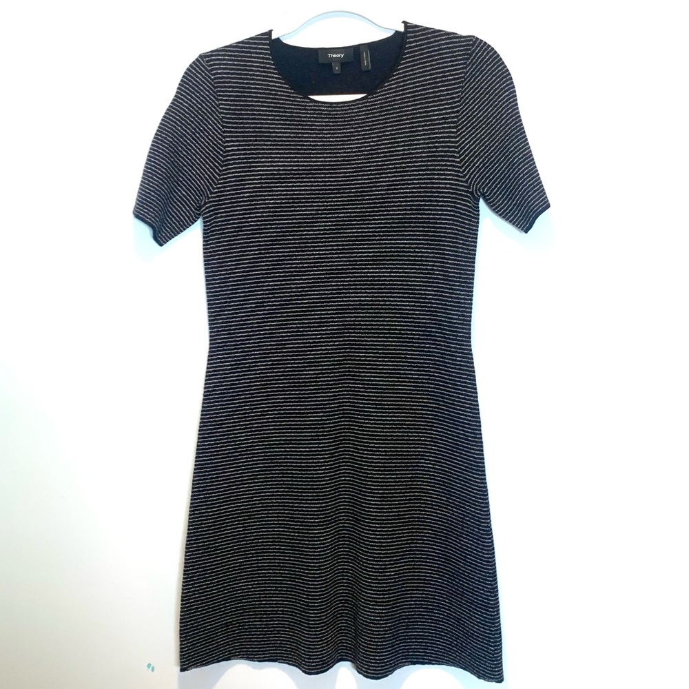 Theory Lakelyn O’Noble Navy and White Stripe Wool A-line Dress Short Sleeve